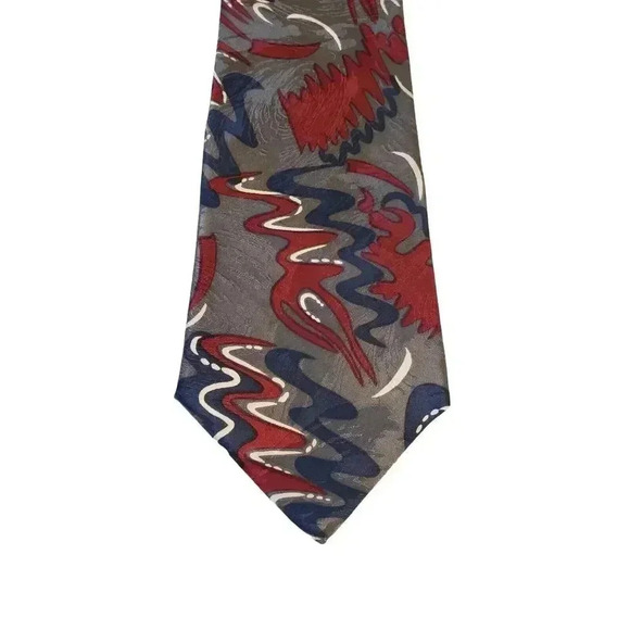 SURREY Luxury Abstract Pattern Red Blue Gray Tie Necktie Business Church Work - Picture 1 of 11